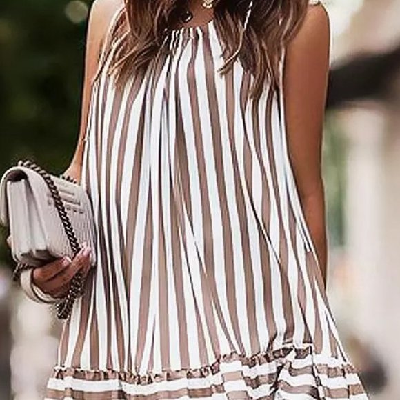 Brown Stripe Tie Straps Dress - Picture 4 of 10